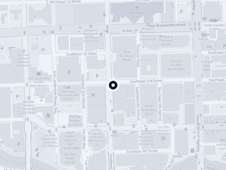 Map of downtown Fort Lauderdale marking 300 SE 2nd St, Suite 600